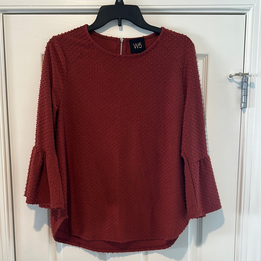 W5 Red Ruffled Bell Sleeve Blouse